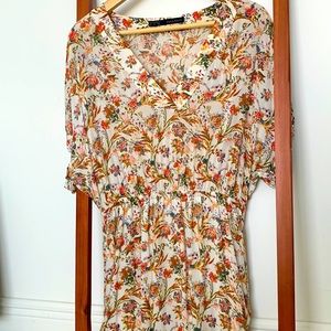 ZARA Cotton Mini Dress Size S Elastic Waist Side Pockets Lining